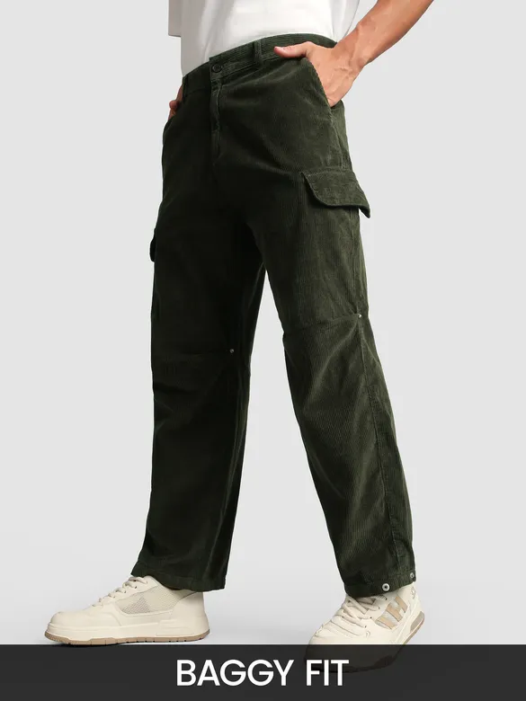 Olive Oversize Corduroy Cargo Pants