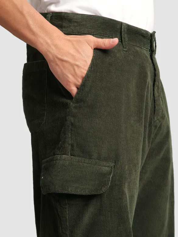 Olive Oversize Corduroy Cargo Pants