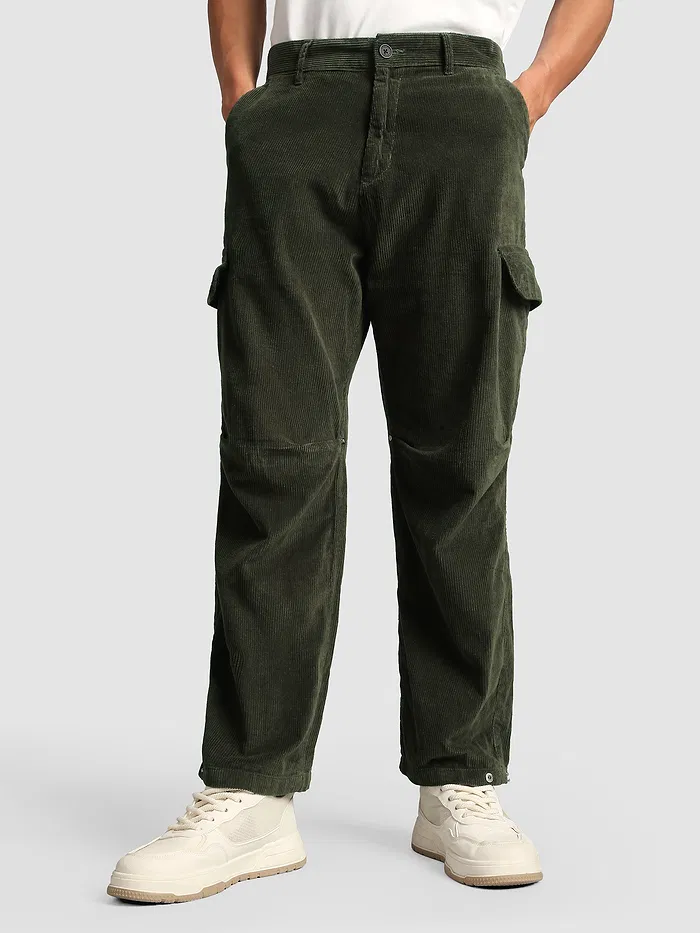 Olive Oversize Corduroy Cargo Pants
