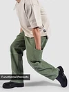 Pale Olive Patch Pocket Contrast Stitch Cargo Pants