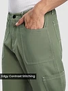 Pale Olive Patch Pocket Contrast Stitch Cargo Pants