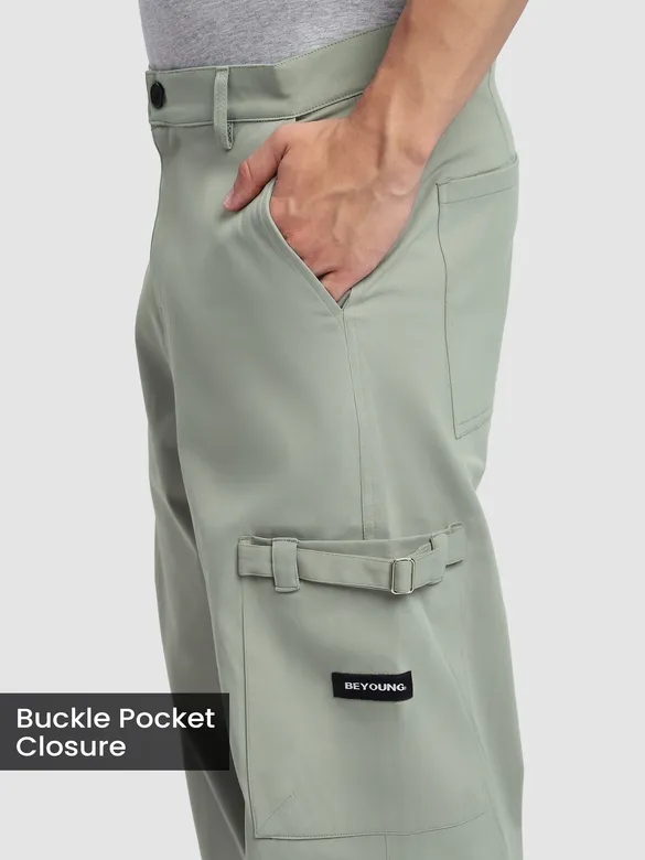 Pistachio Green Buckle Pocket Cargo Pants