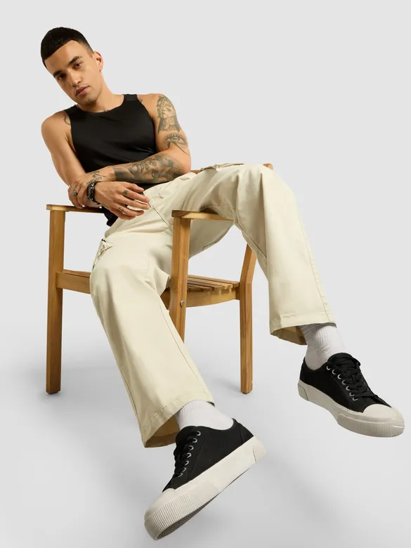 Beige 6-Pockets Cargo Pants