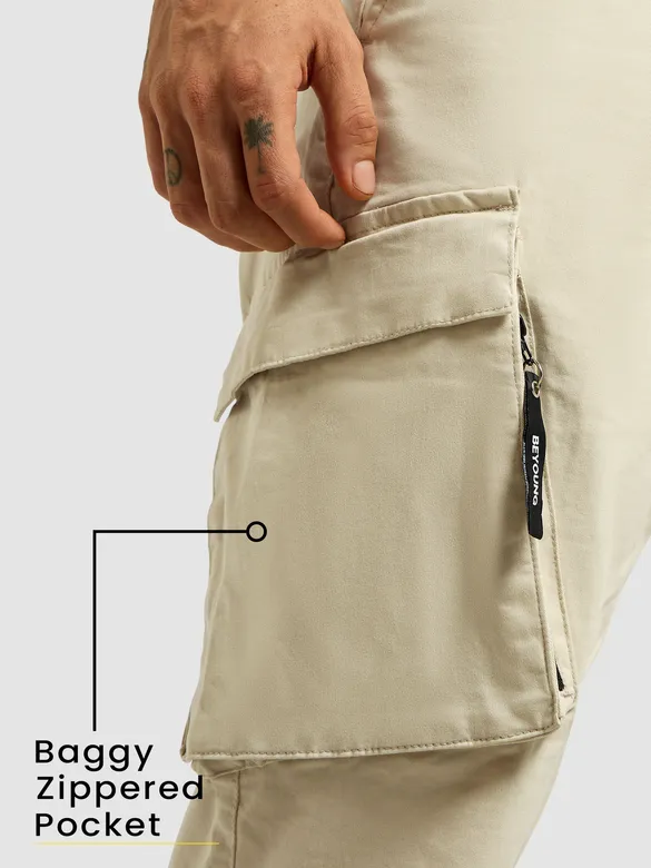 Beige 6-Pockets Cargo Pants