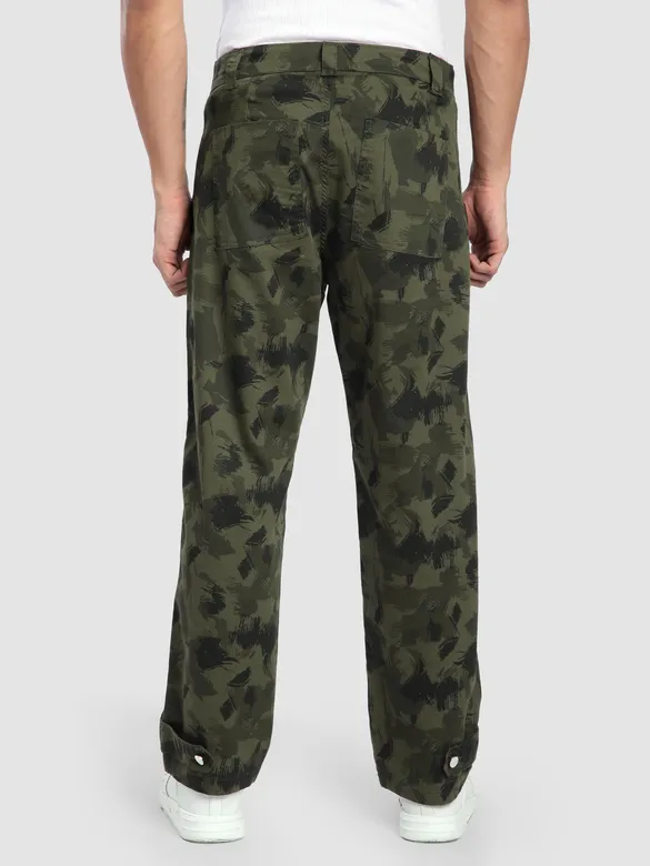 Green Pleated Knee Camo Cargo Pants