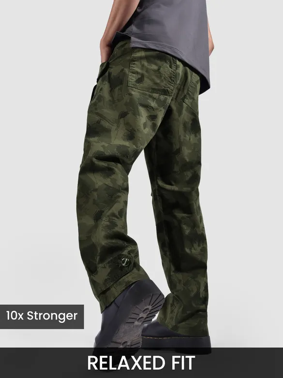 Green Pleated Knee Camo Cargo Pants