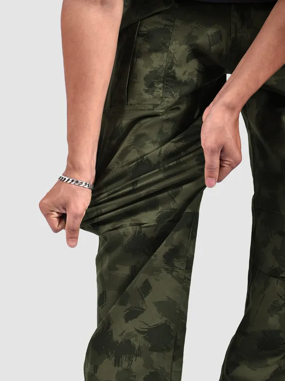 Green Pleated Knee Camo Cargo Pants