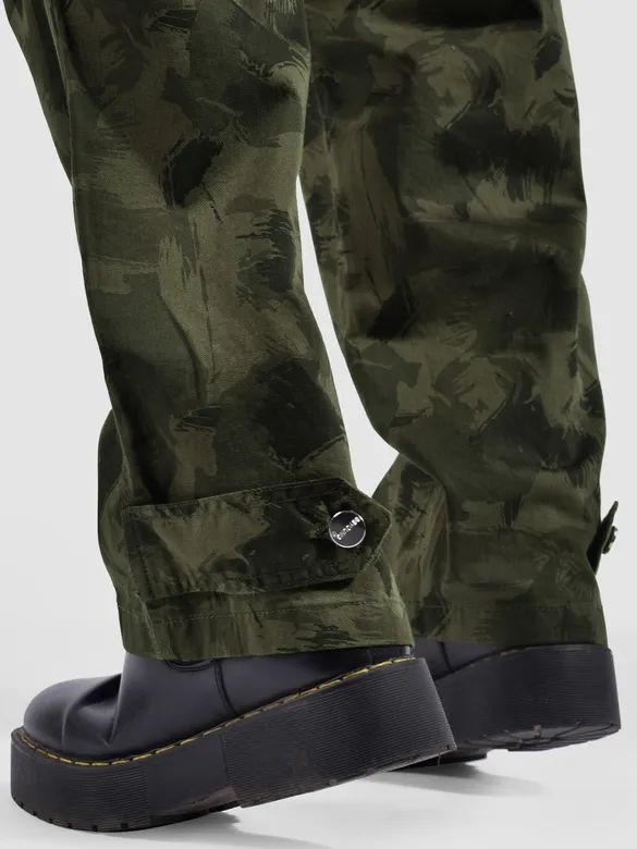 Green Pleated Knee Camo Cargo Pants