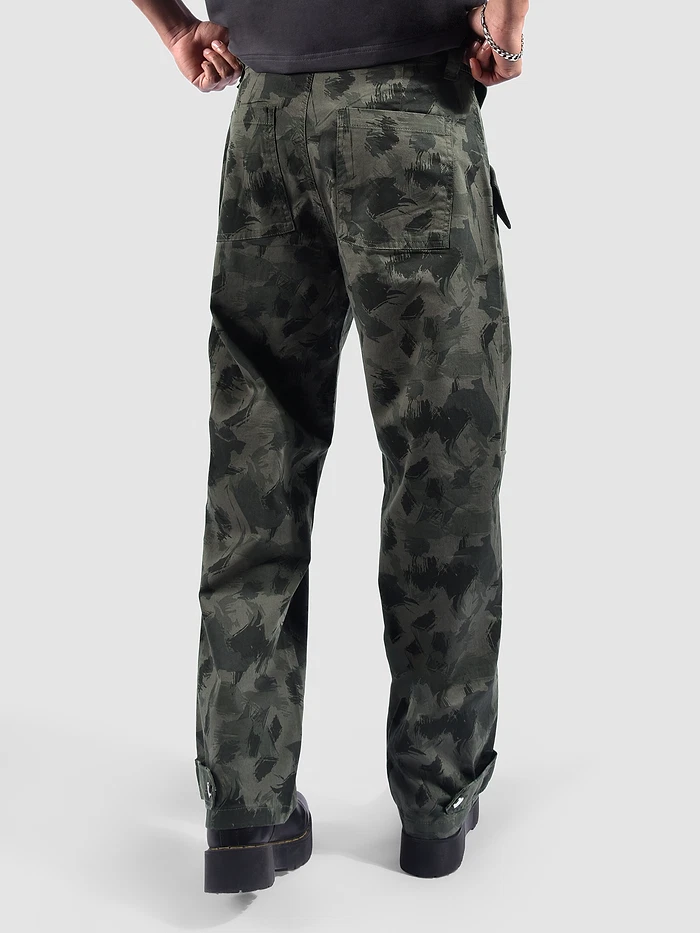 Grey Pleated Knee Camo Cargo Pants