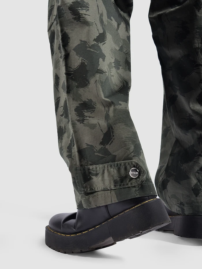 Grey Pleated Knee Camo Cargo Pants