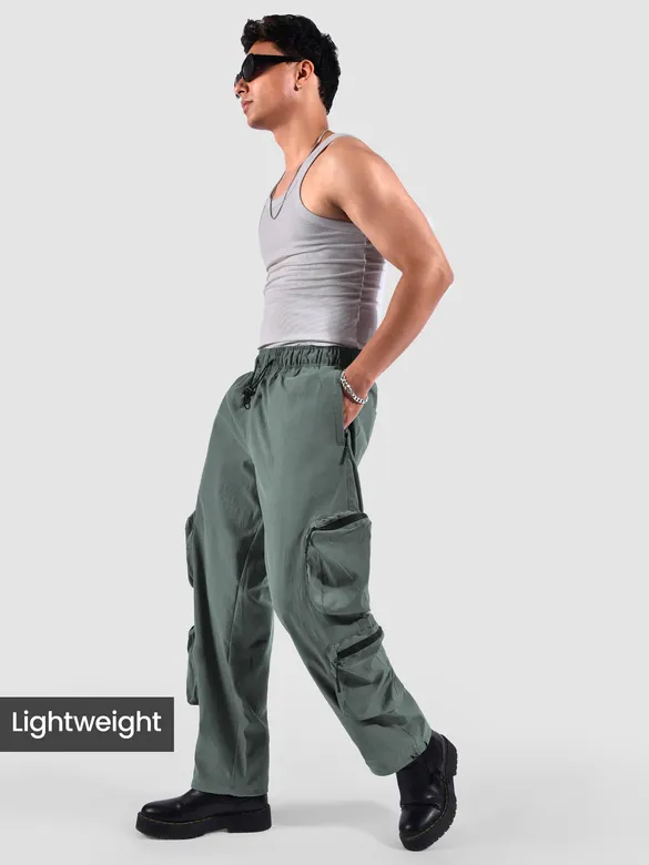 Mist Grey 3D Pocket With Zipper Cargo Pants