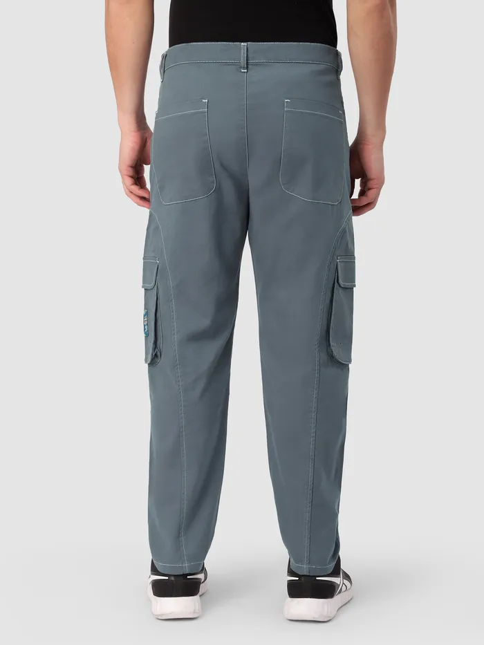 Stone Grey Cut And Sew Contrast Stitch Cargo Pants