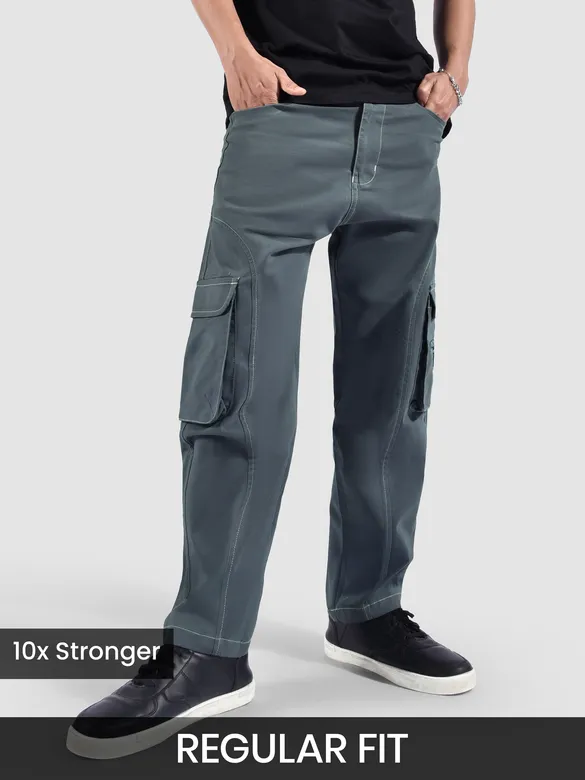 Stone Grey Cut And Sew Contrast Stitch Cargo Pants