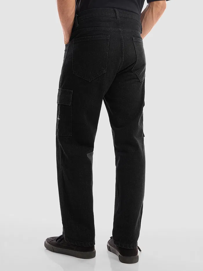 Black Denim Cargo Pants For Men