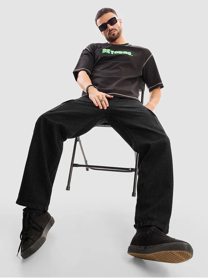 Black Denim Cargo Pants For Men