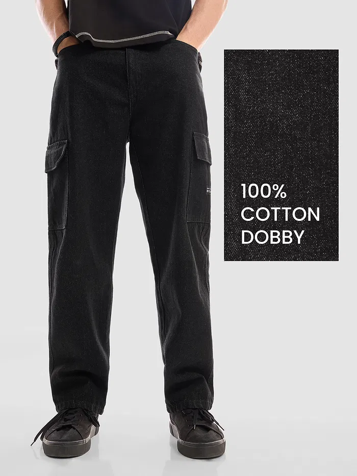 Black Denim Cargo Pants For Men