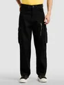 Black Denim Zipper Pocket Cargo Pants
