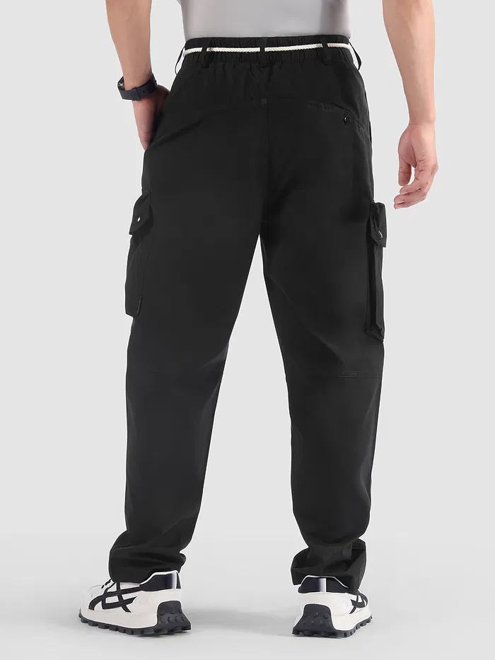 Black Elasticated Drawcord Cargo Pants