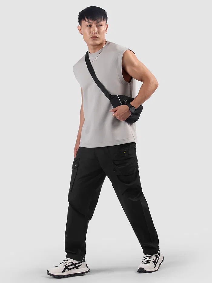 Black Elasticated Drawcord Cargo Pants