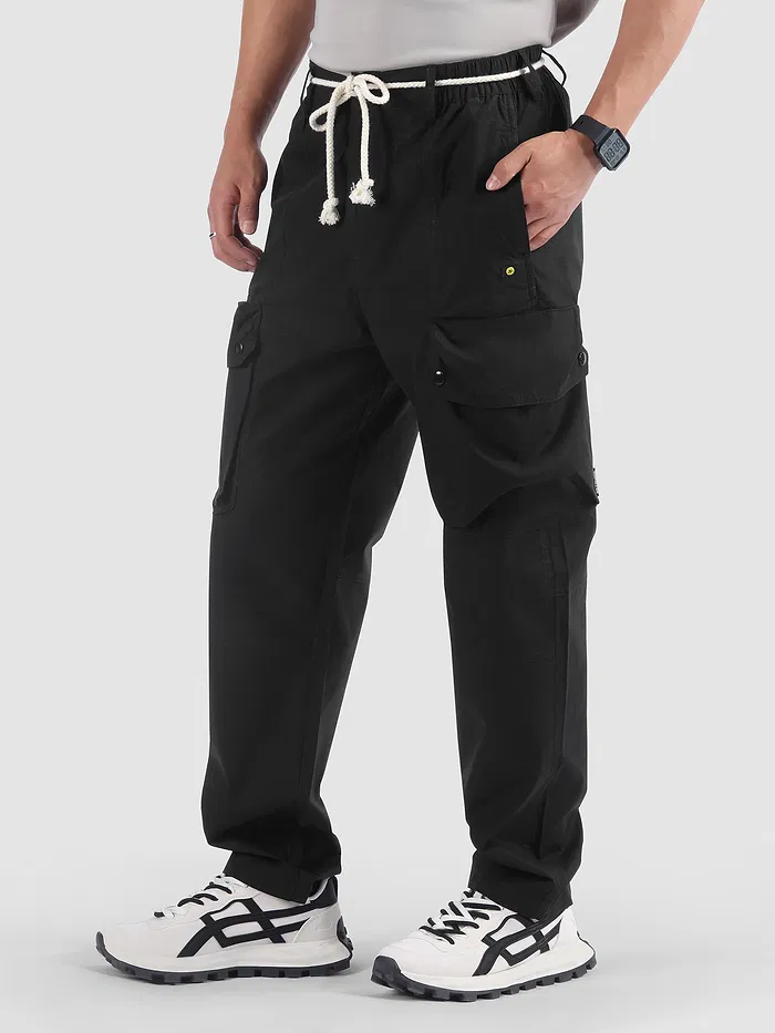 Black Elasticated Drawcord Cargo Pants