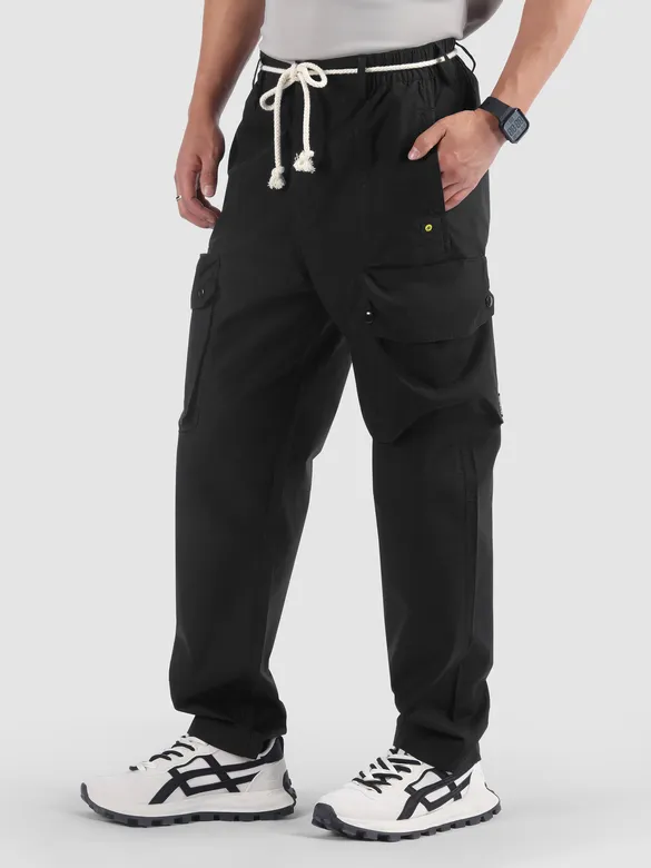 Black Elasticated Drawcord Cargo Pants