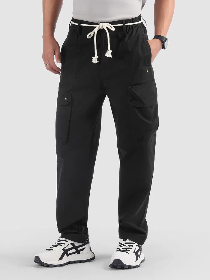 Black Elasticated Drawcord Cargo Pants
