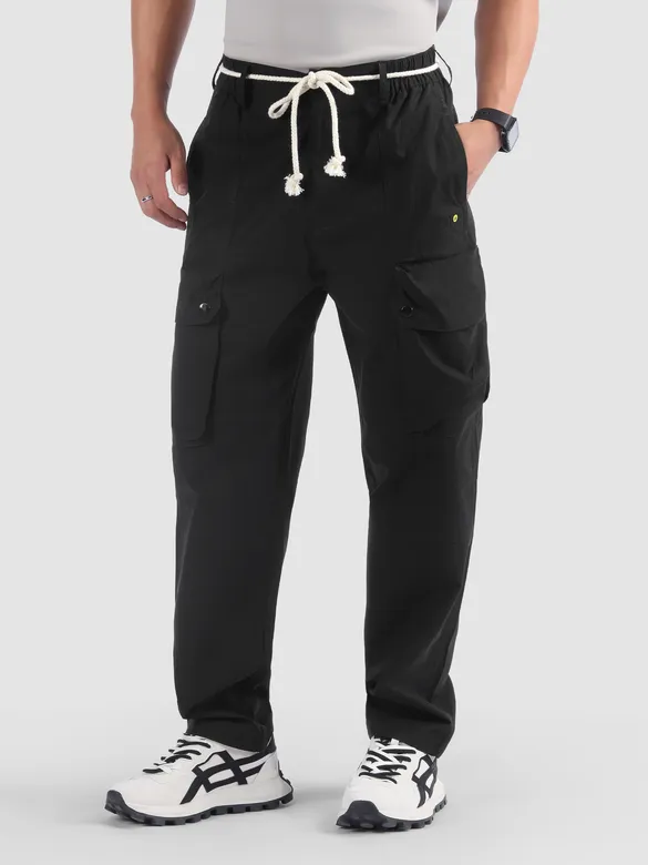 Black Elasticated Drawcord Cargo Pants