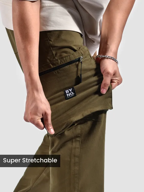 Brown Slant Zipper Pocket Cargo Pants