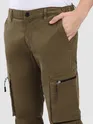 Brown Slant Zipper Pocket Cargo Pants
