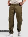 Brown Slant Zipper Pocket Cargo Pants