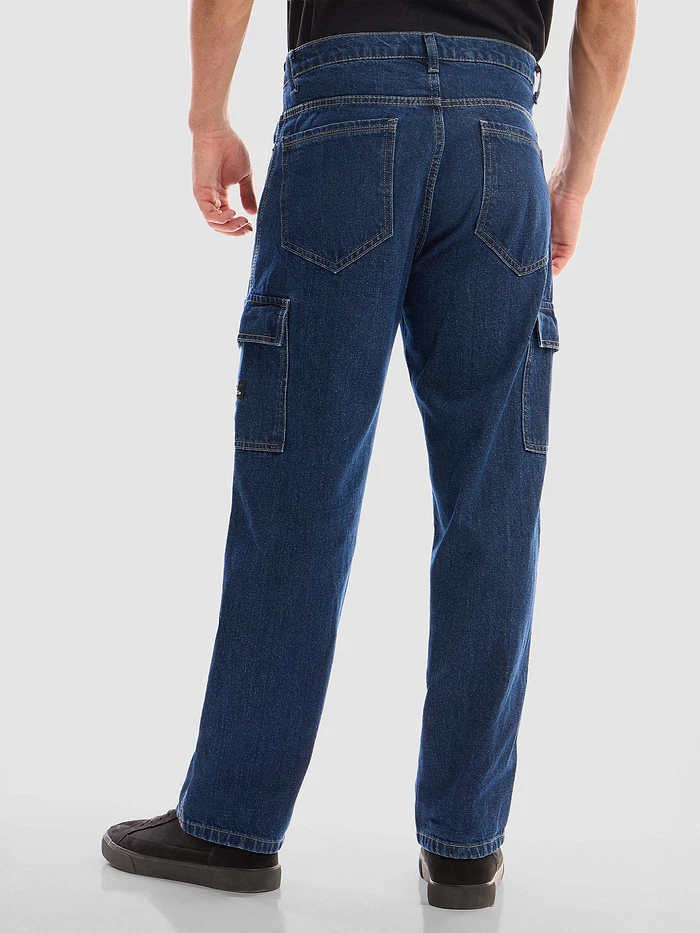 Dark Blue Denim Cargo Pants For Men