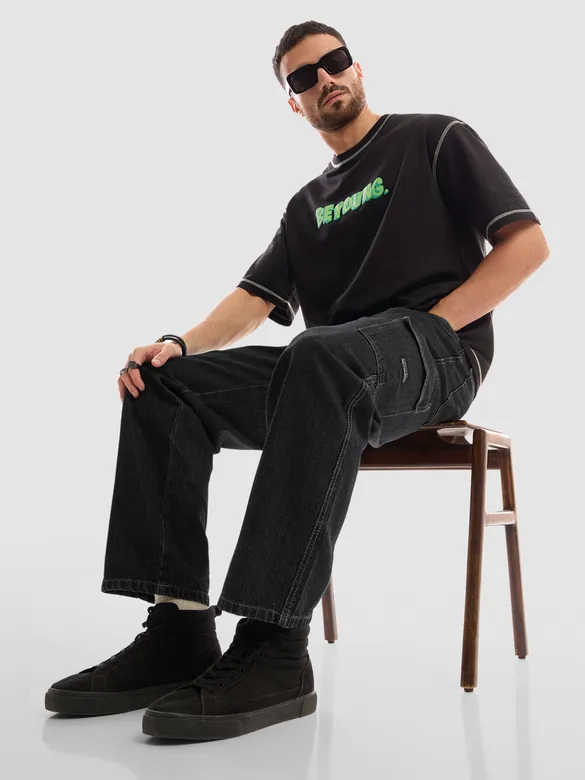 Dark Grey Denim Cargo Pants For Men