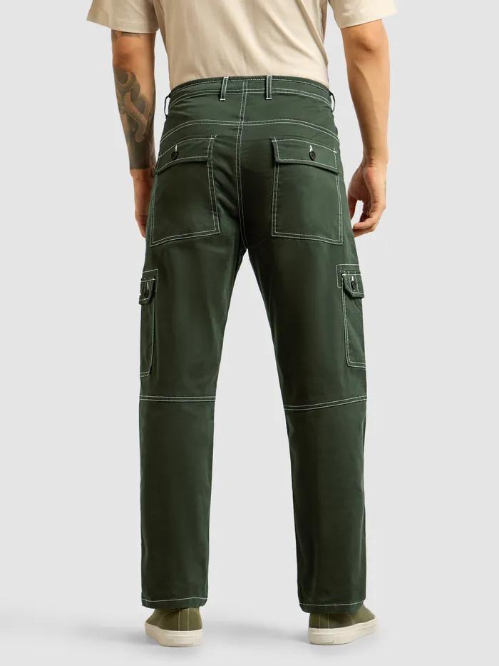 Dark Olive Contrast Stitched Cargo Pants