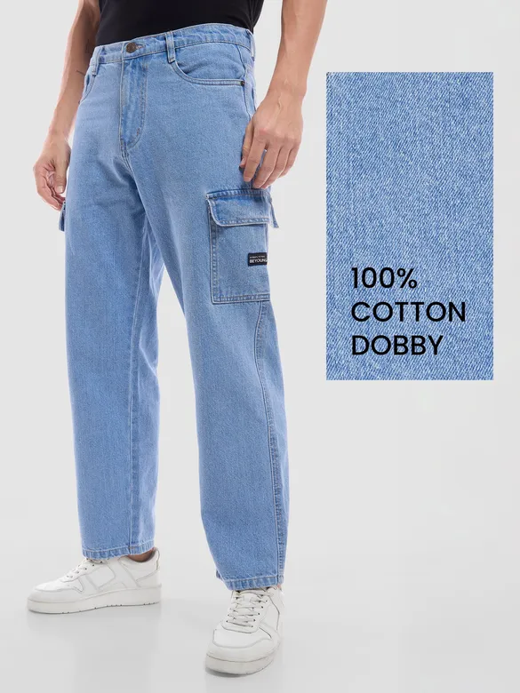 Light Blue Denim Cargo Pants For Men