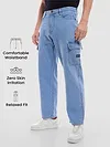 Light Blue Denim Cargo Pants For Men