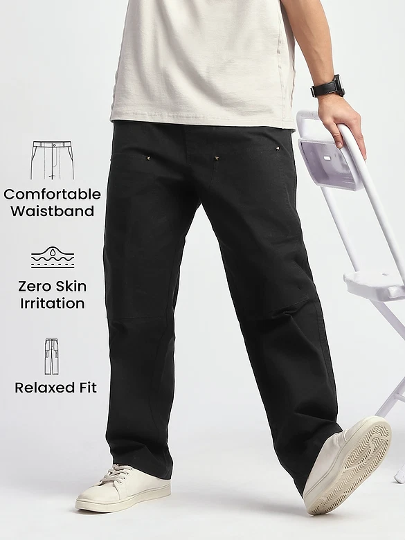 Black Rivet Detailed Cargo Pants
