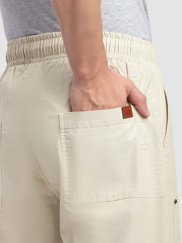 Cream Rivet Detailed Cargo Pants