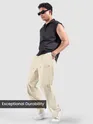 Cream Rivet Detailed Cargo Pants