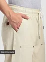 Cream Rivet Detailed Cargo Pants