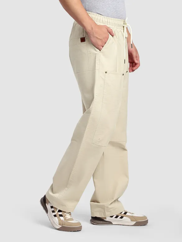 Cream Rivet Detailed Cargo Pants