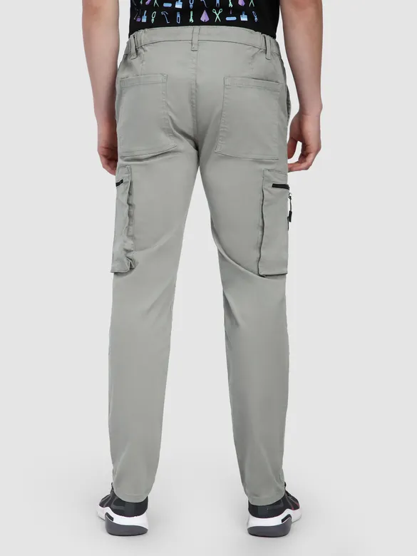Light Grey Slant Zipper Pocket Cargo Pants