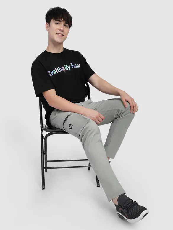Light Grey Slant Zipper Pocket Cargo Pants