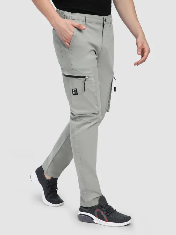 Light Grey Slant Zipper Pocket Cargo Pants