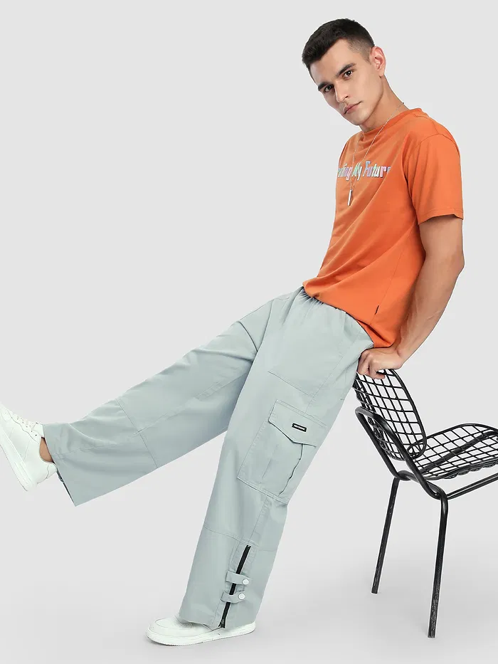 Mist Grey Zippered Cargo Pants