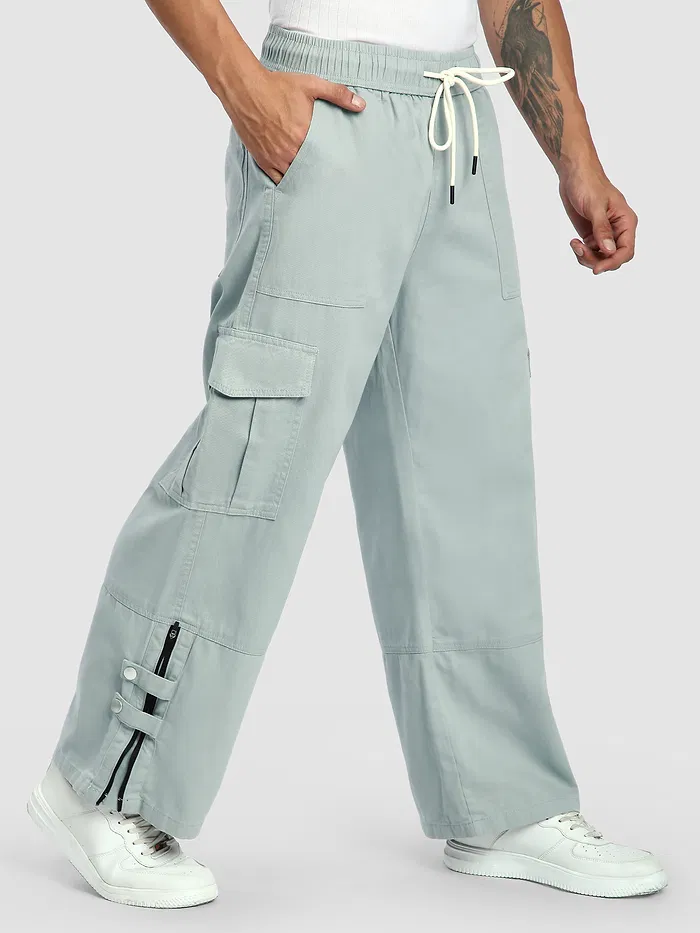 Mist Grey Zippered Cargo Pants