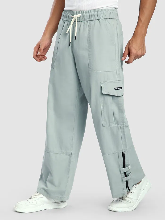 Mist Grey Zippered Cargo Pants