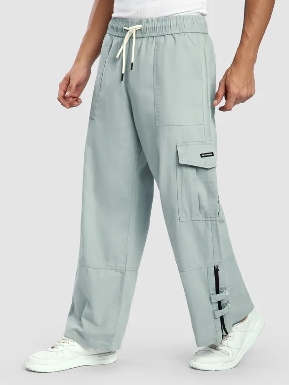 Mist Grey Zippered Cargo Pants