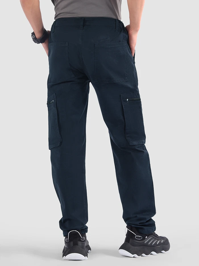 Navy Slant Zipper Pocket Cargo Pants