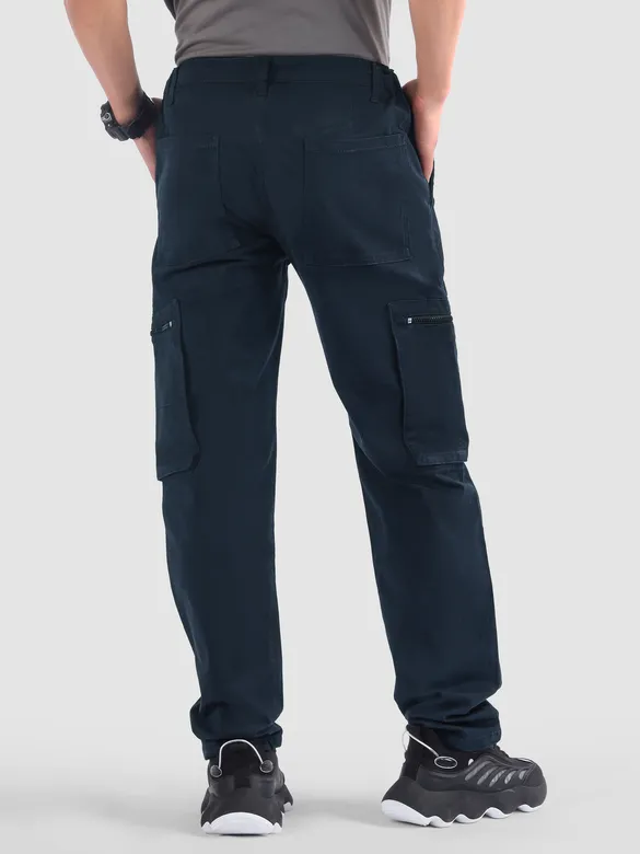 Navy Slant Zipper Pocket Cargo Pants