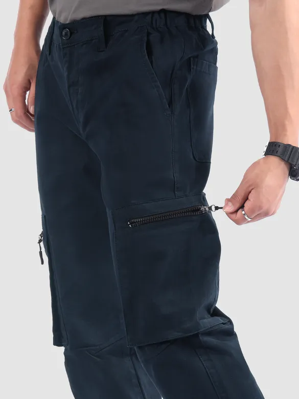 Navy Slant Zipper Pocket Cargo Pants